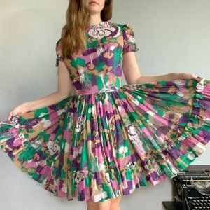 Green and pink handmade vintage dress